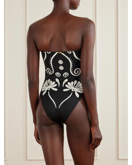 Cala De La Cruz Blue Lore Strapless Floral-Print Swimsuit
