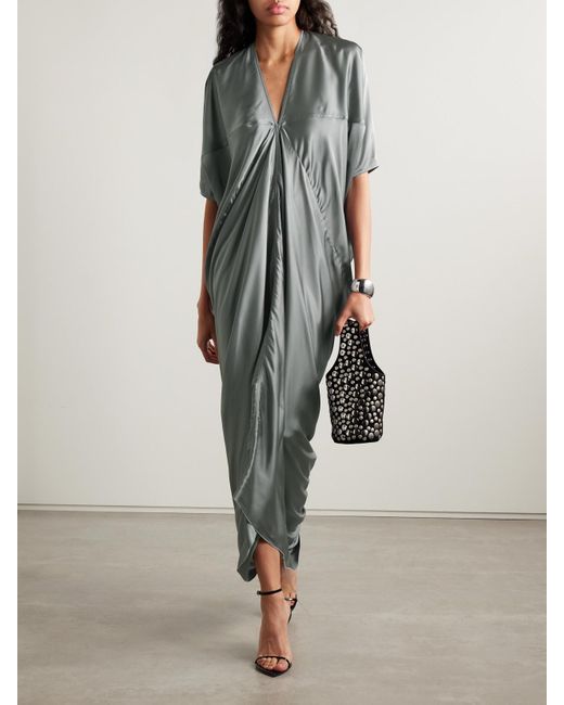 Rick Owens Gray Kite Draped Washed-Charmeuse Maxi Dress