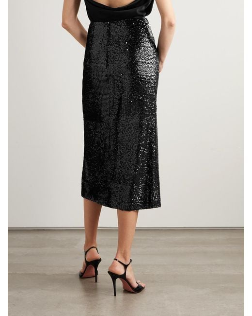 Emilia Wickstead Black Kanji Sequined Crepe Midi Skirt
