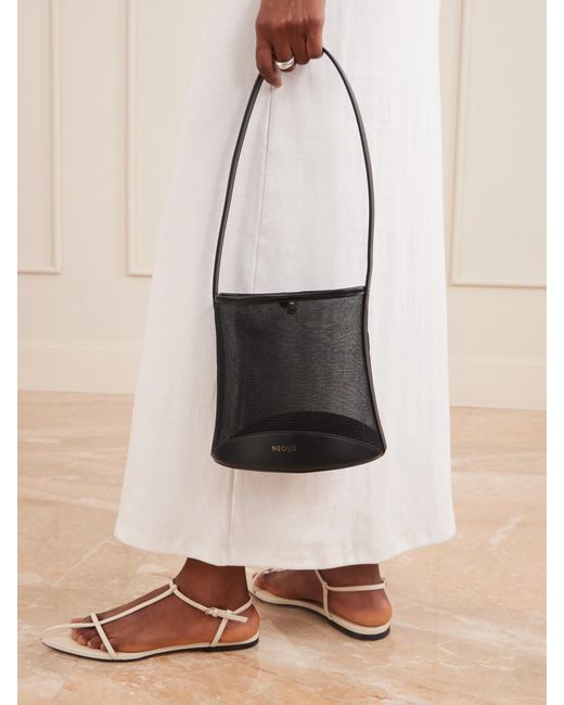 Neous White Pardalis Leather-Trimmed Mesh Bucket Shoulder Bag