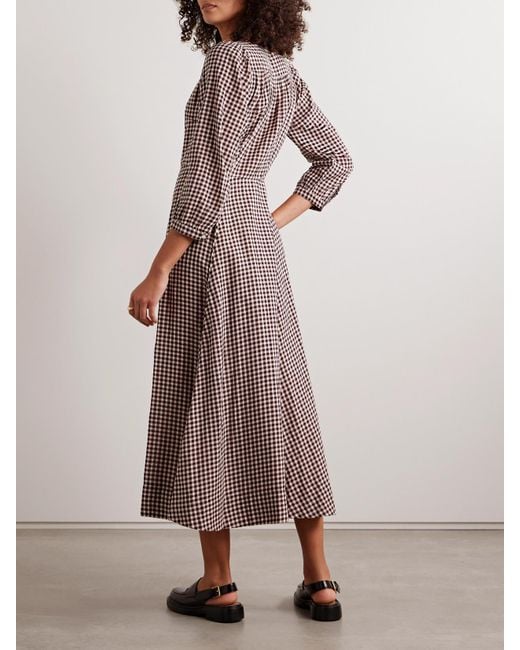doen brown dress Doen Quinn Tie-detailed Shirred Cotton-poplin Midi Dress In Brown
