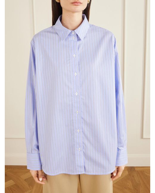Anine Bing Blue Essie Striped Cotton-Poplin Shirt