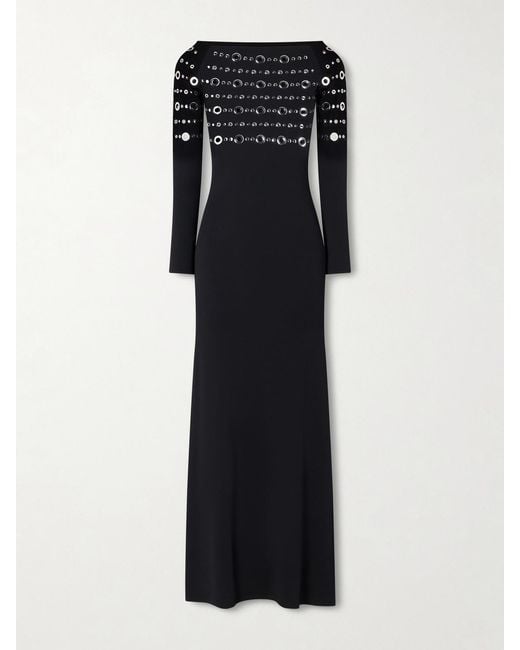 Rabanne Black Eyelet-Embellished Jersey Midi Dress