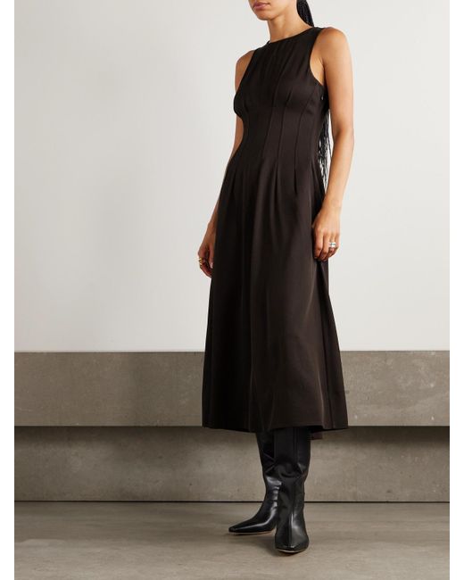 Proenza Schouler Black Bronwyn Midikleid Aus Twill Mit Falten