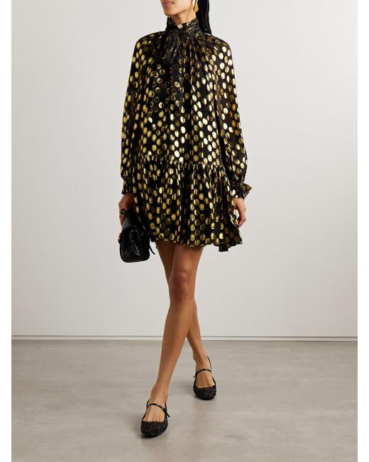 Ulla Johnson Black Loretta Tie-Detailed Metallic Fil Coupé Silk-Blend Crepe De Chine Mini Dress