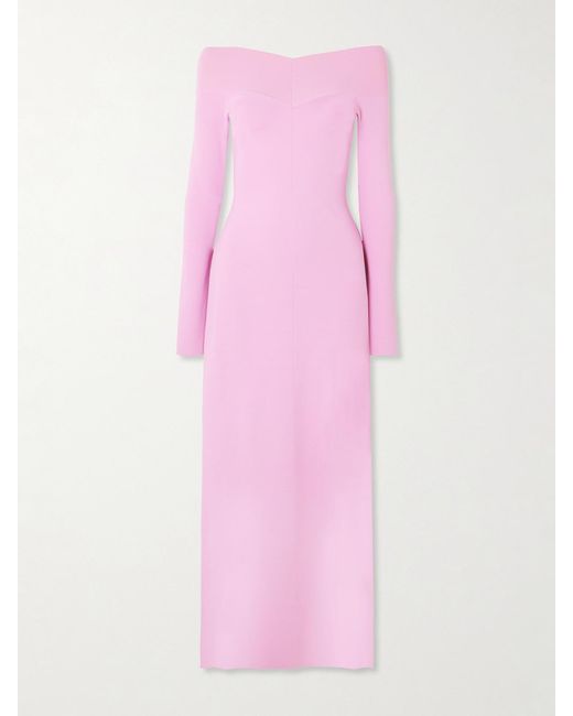 Stella McCartney Pink Off-The-Shoulder Knitted Midi Dress