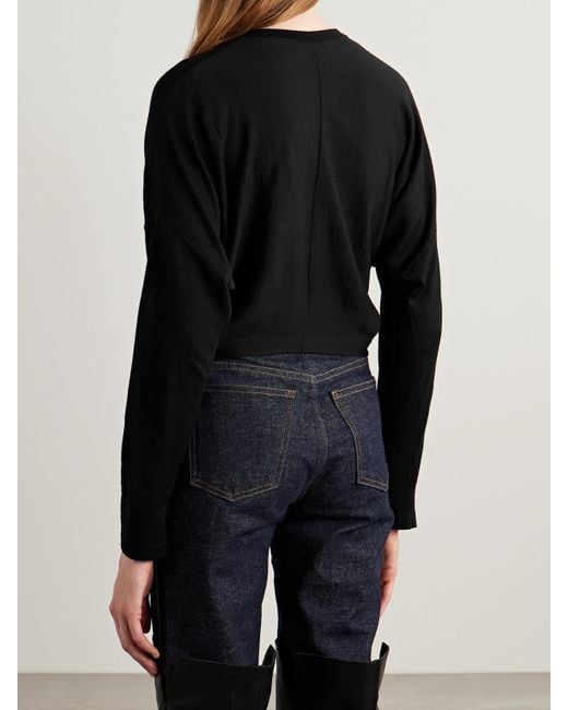 Khaite Black Finn Cropped Merino Wool Cardigan