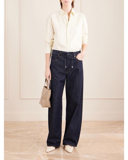 FRAME Blue The Off Duty Drawstring Bow High-Rise Barrel-Leg Jeans