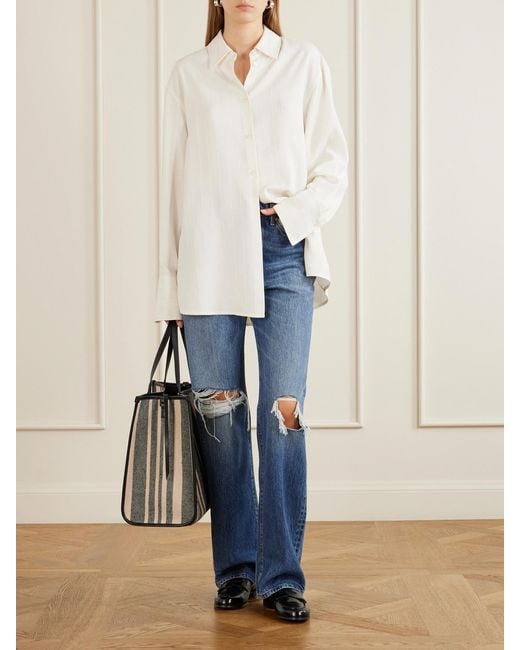 FRAME Blue The Vertical Distressed-Detail Straight-Leg Jeans
