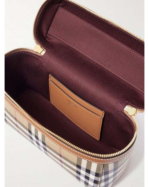 Burberry Natural Leather-Trimmed Checked Vanity Bag