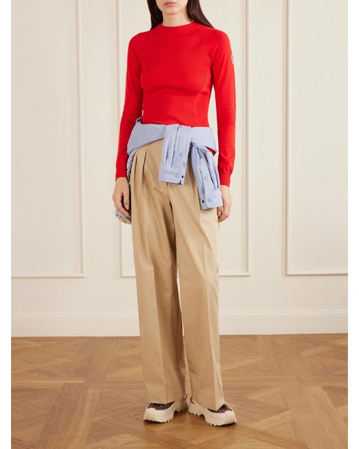 Moncler Red Appliquéd Ribbed-Knit T-Shirt