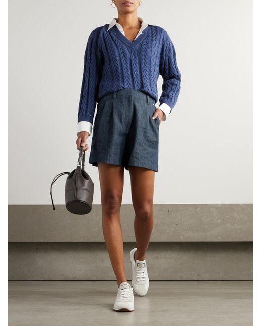 Brunello Cucinelli Blue Pleated Denim Shorts