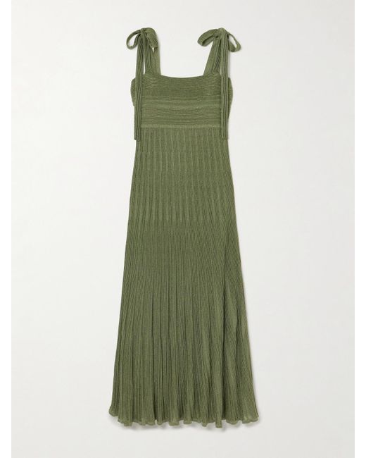 Zimmermann Green Wanderlust Metallic Ribbed-Knit Maxi Dress