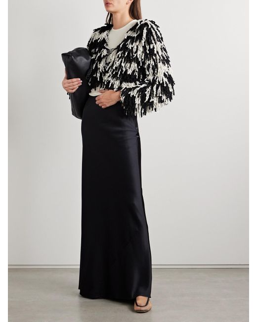 Suzie Kondi Black Shala Cropped Fringed Cashmere Cardigan