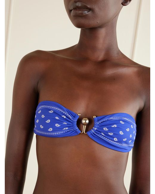 Christopher Esber Blue Orbit Embellished Bandana-Print Bikini Top