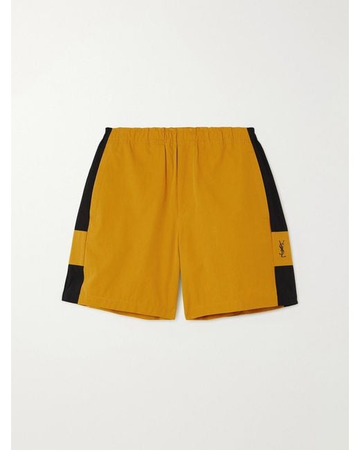 Saint Laurent Yellow Embroidered Two-Tone Cotton-Twill Shorts
