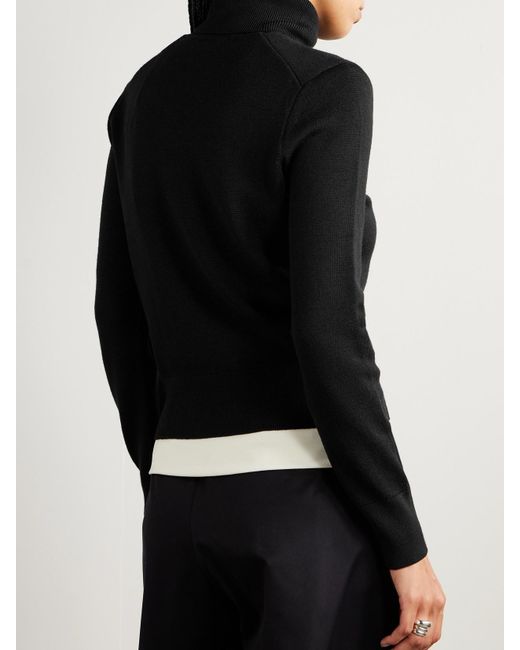 AMI Black Embroidered Wool Turtleneck Sweater