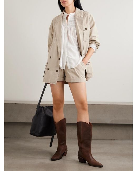 Isabel Marant Natural Nirma Pleated Cotton And Linen-Blend Twill Shorts