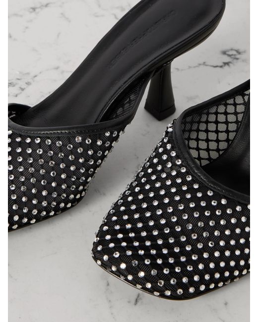 Christopher Esber Black Minette Crystal-Embellished Leather-Trimmed Mesh Pumps