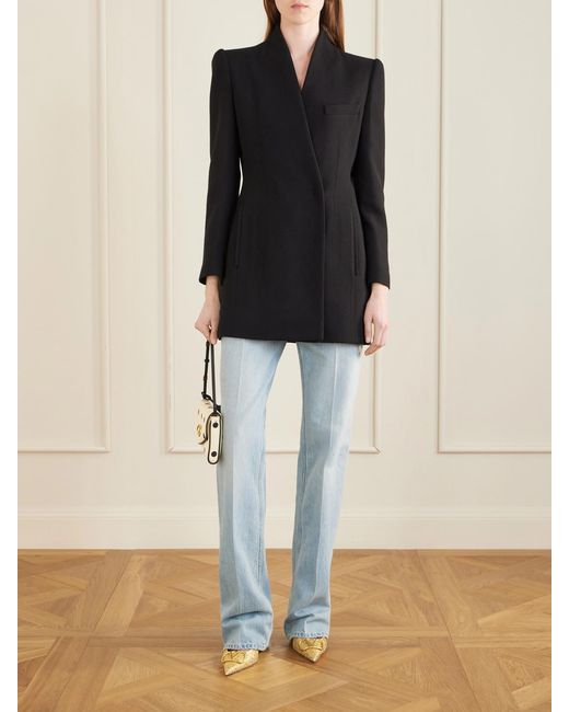 Valentino Garavani Black Double-Breasted Wool-Crepe Blazer