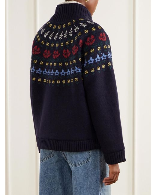 Sea Blue Preston Crochet-Trimmed Merino Wool-Blend Jacket