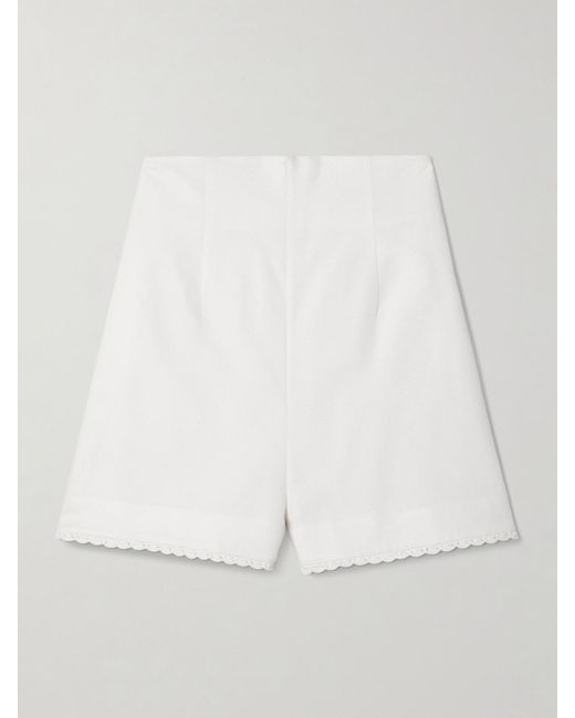 Zimmermann White Maxine Crochet-Trimmed Textured-Cotton Shorts