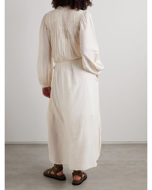 Isabel Marant White Dalida Midikleid Aus Voile Aus Einer Baumwollmischung Mit Smokarbeit