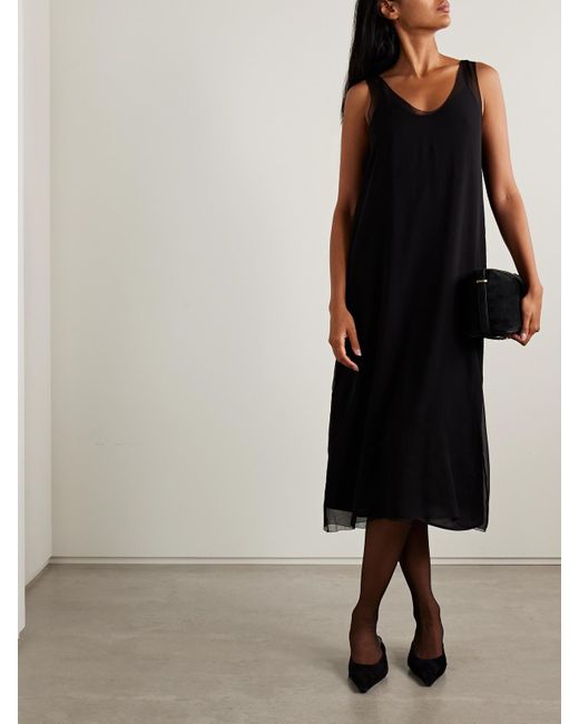 Robe Midi En Mousseline De Soie À Superposition Totême  en coloris Black