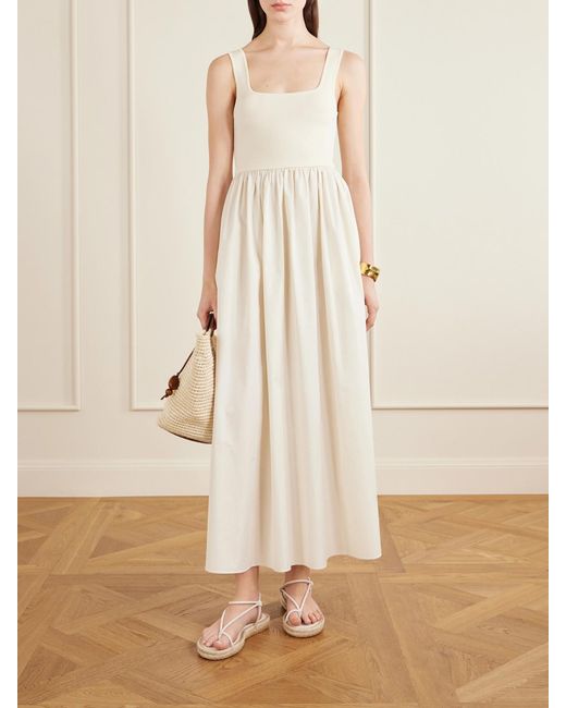 Matteau White Cotton-Poplin And Stretch-Knit Maxi Dress