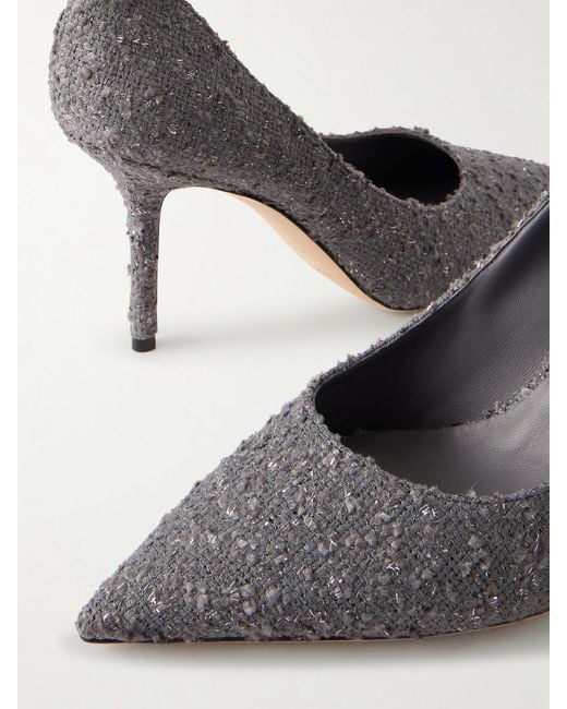Jimmy Choo White Love 85 Metallic Tweed Pumps
