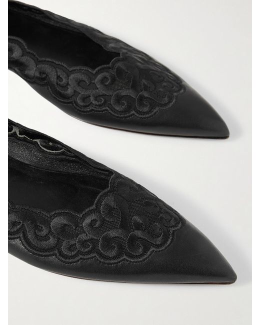 Gabriela Hearst White Ziva Leather And Embroidered Tulle Point-Toe Flats