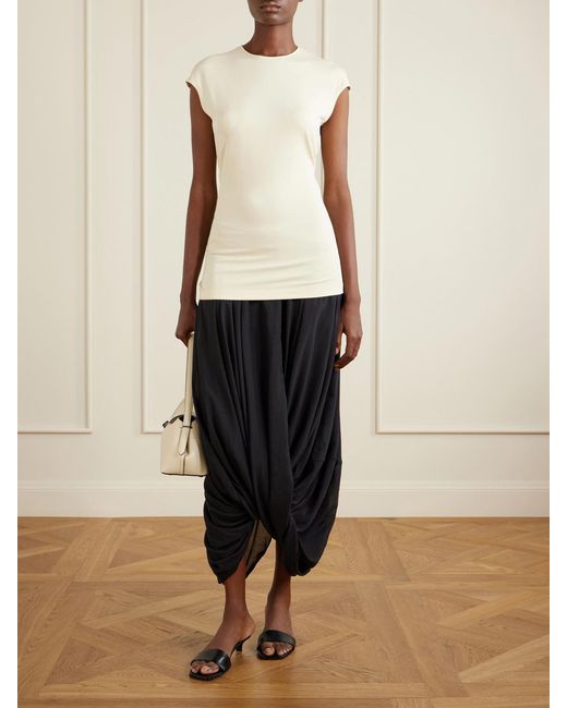 Totême Black Cocoon Draped Lyocell And Organic Cotton-Blend Maxi Skirt