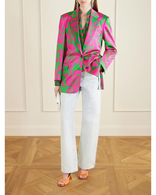 Dries Van Noten Pink Floral-Print Satin Blazer