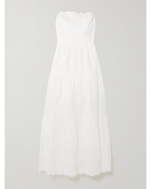 Melissa Odabash Sophie Strapless Scalloped Broderie Anglaise Cotton Midi  Dress in White | Lyst