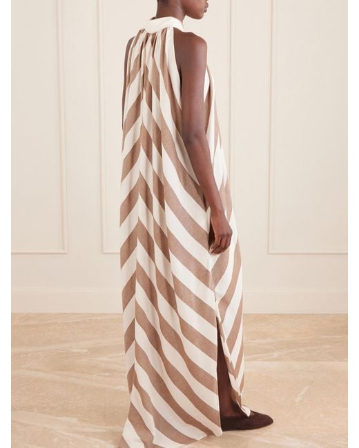Marrakshi Life Natural Striped Cotton-Poplin Halterneck Maxi Dress