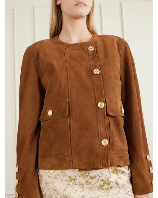Saint Laurent Brown Paneled Suede Jacket