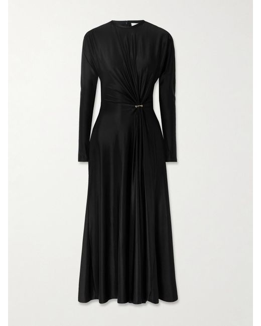 Rabanne Black Gathered Ring-Embellished Stretch-Jersey Gown