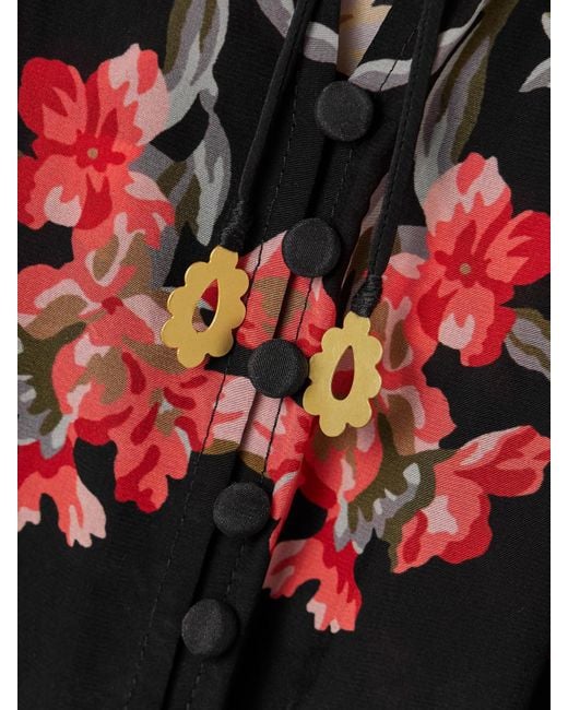 Sea Black Jolie Ruffled Floral-Print Crepe De Chine Mini Dress