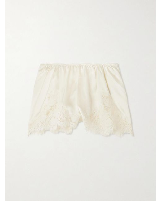 Doen Natural Iona Lace-Trimmed Silk-Satin Shorts
