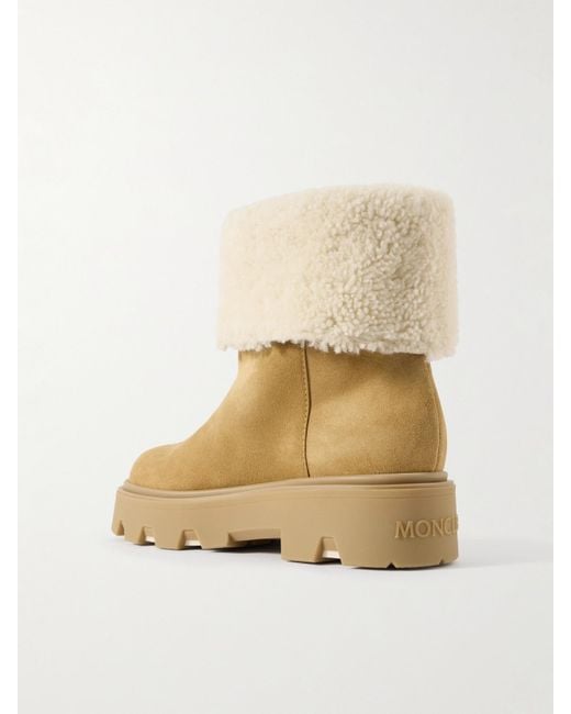 Moncler Natural Aurea Appliquéd Shearling-Trimmed Suede Ankle Boots