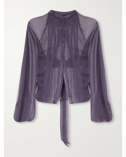 PAULINE DUJANCOURT Purple Alyona Cut-Out Silk Blouse