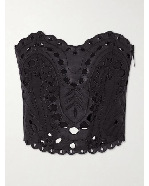 Charo Ruiz Black Kai Cropped Broderie Anglaise Cotton-Blend Top