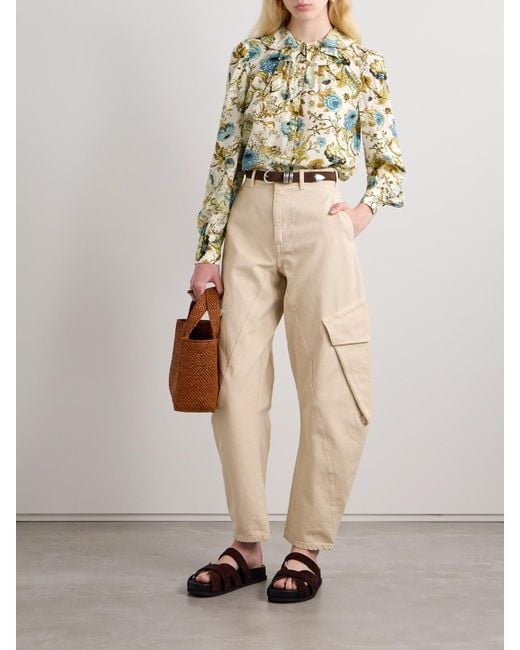 Ulla Johnson Metallic Vernon Ruffled Floral-Print Silk Crepe De Chine Blouse