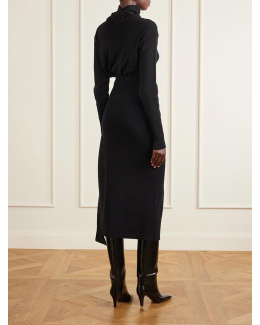 Lanvin Blue Embellished Wool And Cashmere-Blend Turtleneck Midi Dress