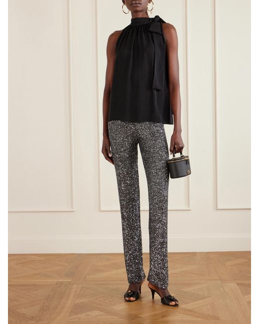 Valentino Garavani Gray Sequined Knitted Straight-Leg Pants