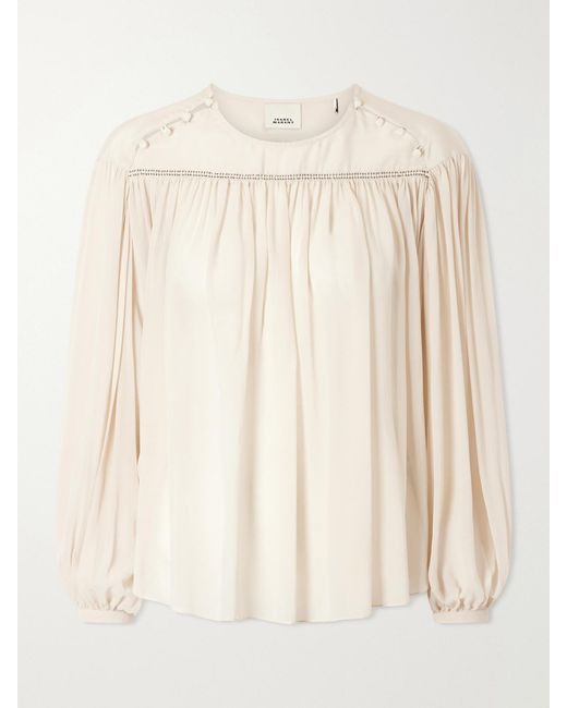 Isabel Marant Natural Nuna Bead-Embellished Silk Blouse