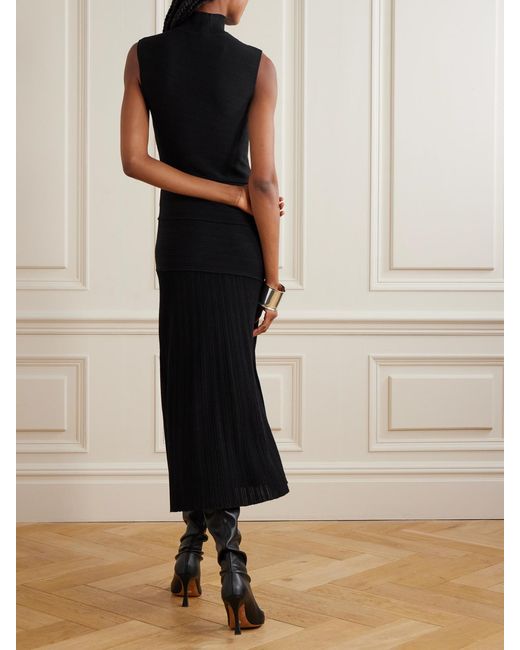 Proenza Schouler Black Federica Layered Ribbed-Knit Midi Dress