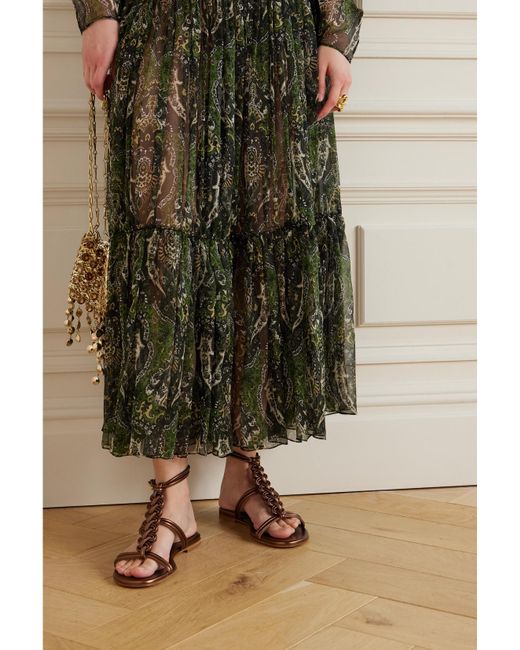 Gianvito Rossi Brown Capua Sandalen Aus Geflochtenem Metallic-Leder