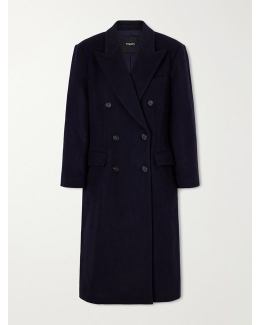Theory Blue Double-Breasted Wool-Blend Coat