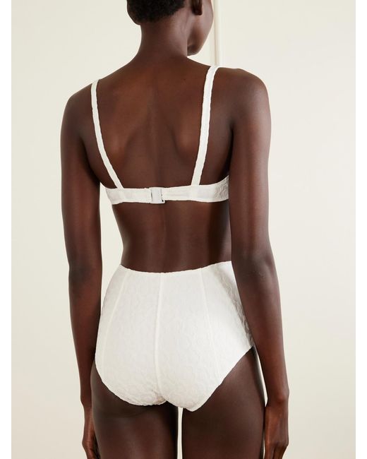 Lisa Marie Fernandez White Balconette Button-Embellished Floral-Jacquard Bikini